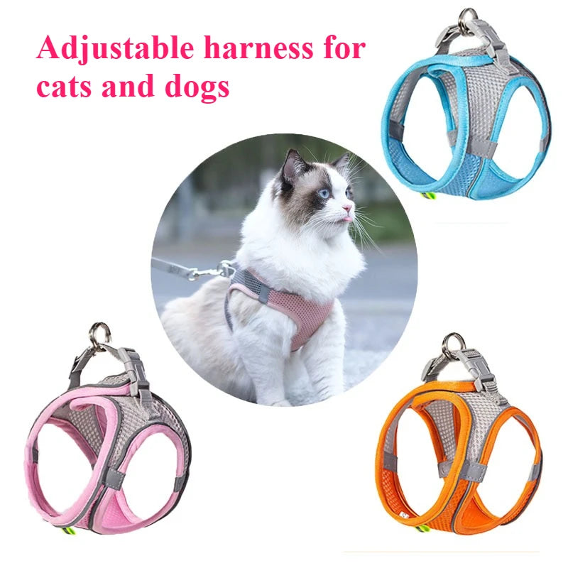 Pet Cat Dog Harness Vest Chest Rope Set Reflective Breathable Adjustable Pets Harness Kitten Collar for Small Medium Dogs Cats