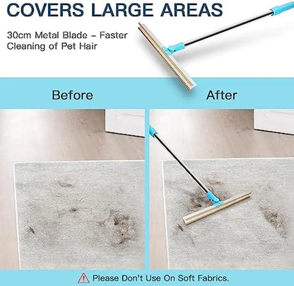 Professional Carpet Rake Pet Hair Removal Tool with Telescopic Handle and 180° Rotation for Effective Dog and Cat Hair Removal