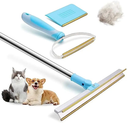 Professional Carpet Rake Pet Hair Removal Tool with Telescopic Handle and 180° Rotation for Effective Dog and Cat Hair Removal