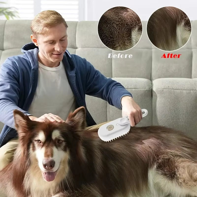 3-in-1 Pet Steam Brush for Cats and Dogs - Cleaning, Grooming, and Massage Tool with Steamy Spray Function