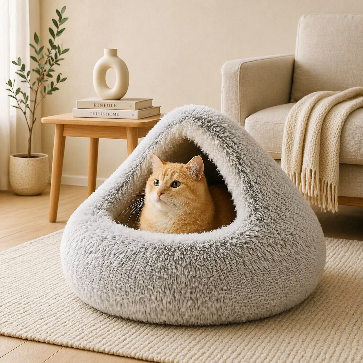 Luxurious Orthopedic Pet Cave Bed - The Ultimate Calming Retreat for Cats & Small Dogs