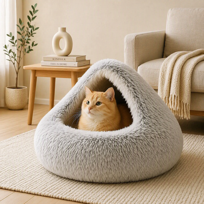 Luxurious Orthopedic Pet Cave Bed - The Ultimate Calming Retreat for Cats & Small Dogs