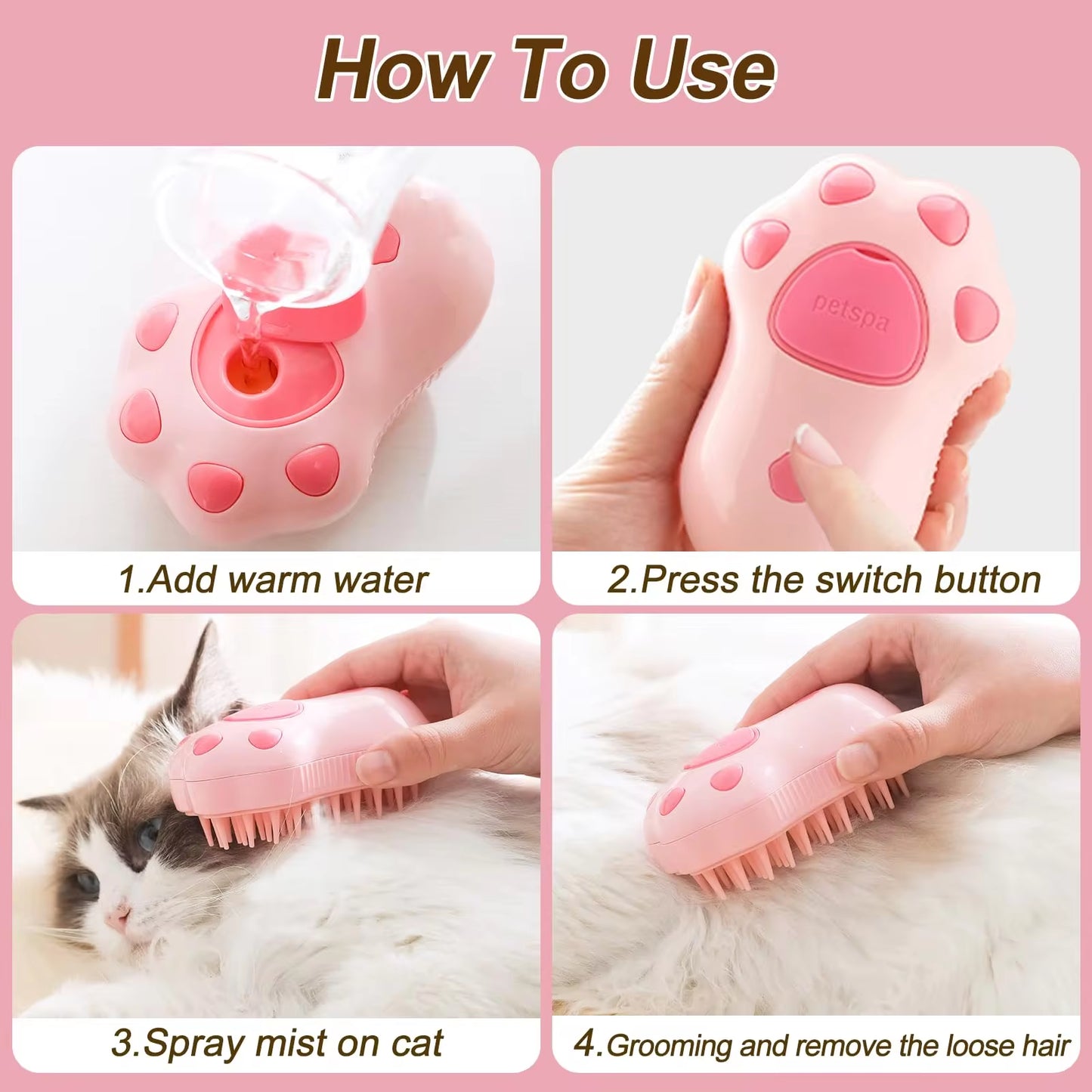 Transform Your Pet's Grooming Routine with the 3-in-1 Electric Cat and Dog Steam Brush Comb - Effortlessly Remove Hair and Pamper Your Furry Friend!