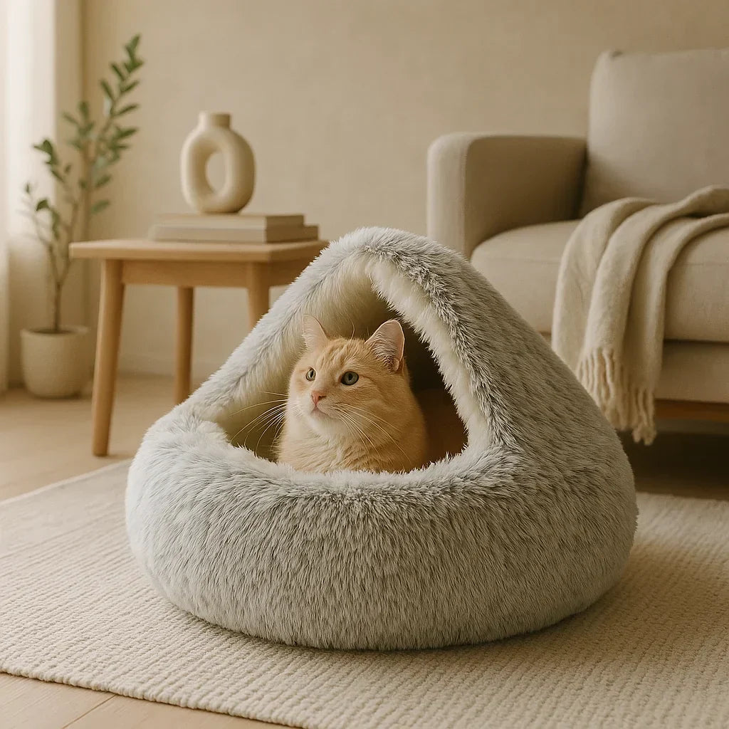 Luxurious Orthopedic Pet Cave Bed - The Ultimate Calming Retreat for Cats & Small Dogs