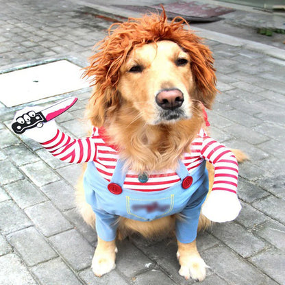 Hilarious Dog Cosplay Costumes - Halloween Outfits with Knife Set for Pets - Perfect for Festivals and Parties!