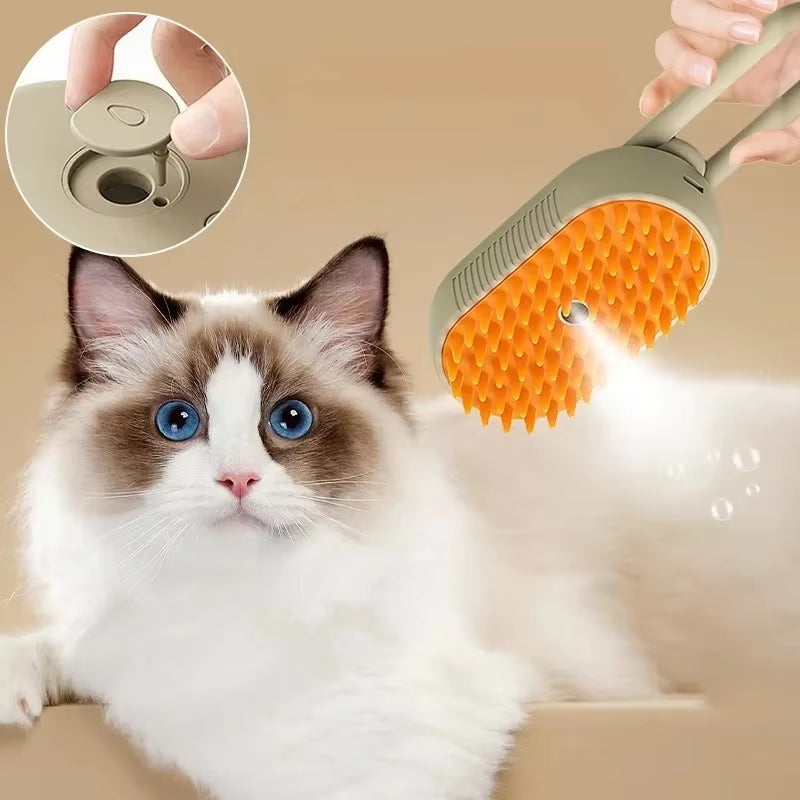 3-in-1 Pet Steam Brush for Cats and Dogs - Cleaning, Grooming, and Massage Tool with Steamy Spray Function