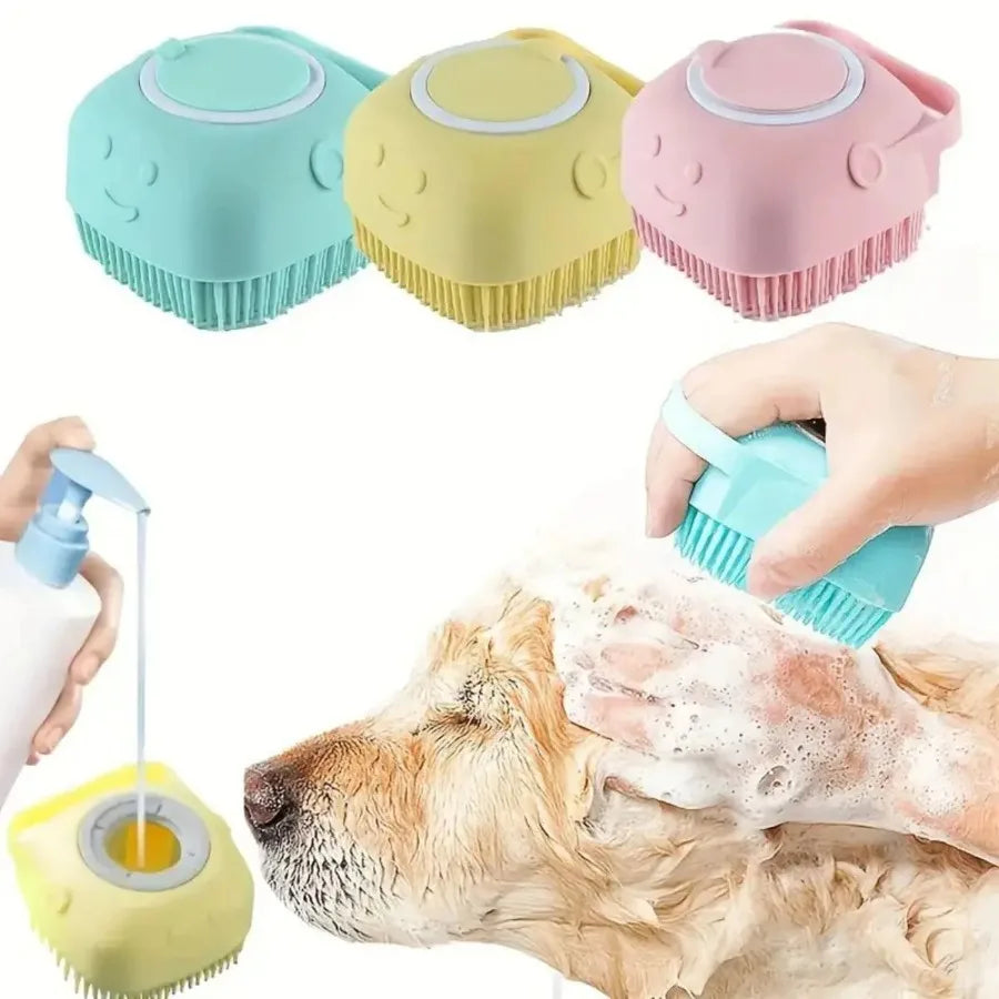 1Pcs Soft Dog Bath Brush - Gentle Massage with Shampoo Dispenser - Efficient Cat Grooming Brush for a Paws-Itive Cleanin