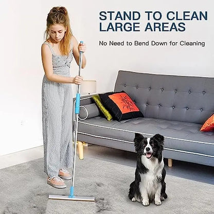 Professional Carpet Rake Pet Hair Removal Tool with Telescopic Handle and 180° Rotation for Effective Dog and Cat Hair Removal