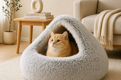 Luxurious Orthopedic Pet Cave Bed - The Ultimate Calming Retreat for Cats & Small Dogs